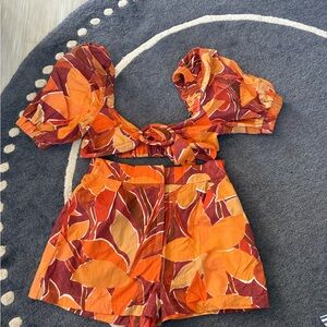 Zara Colorful matching set with Leaf Pattern